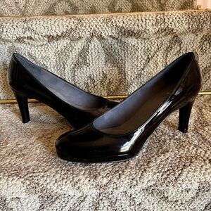 EEUC Stuart Weitzman Classic Black Patent Leather Platform Pumps Shoes Heels 8N